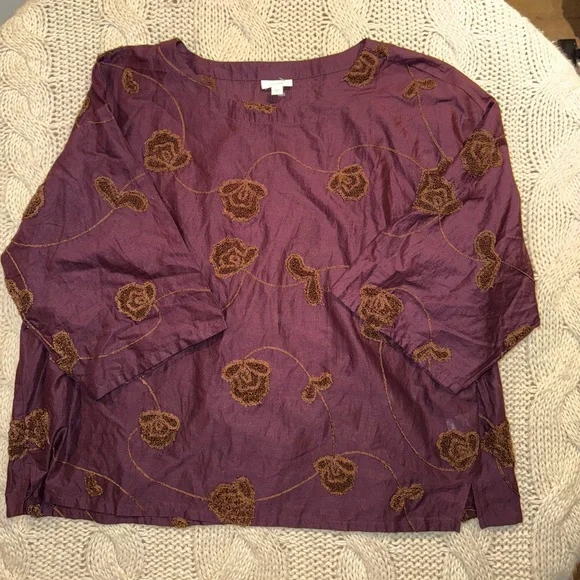 J. Jill Pure Jill Cotton Deep Purple Valley Florals Embroidered Blouse (L) - Picture 3 of 9